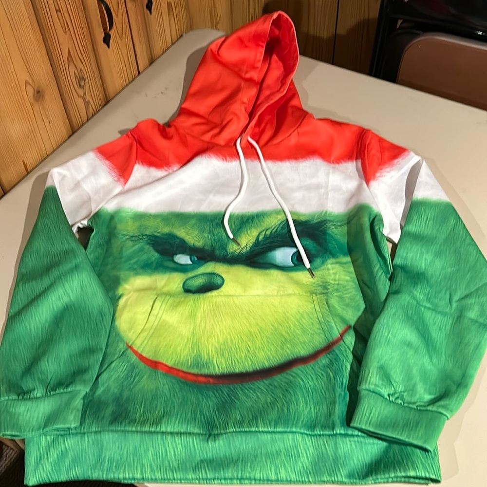 Grinch sweatshirts. Front and back pictures